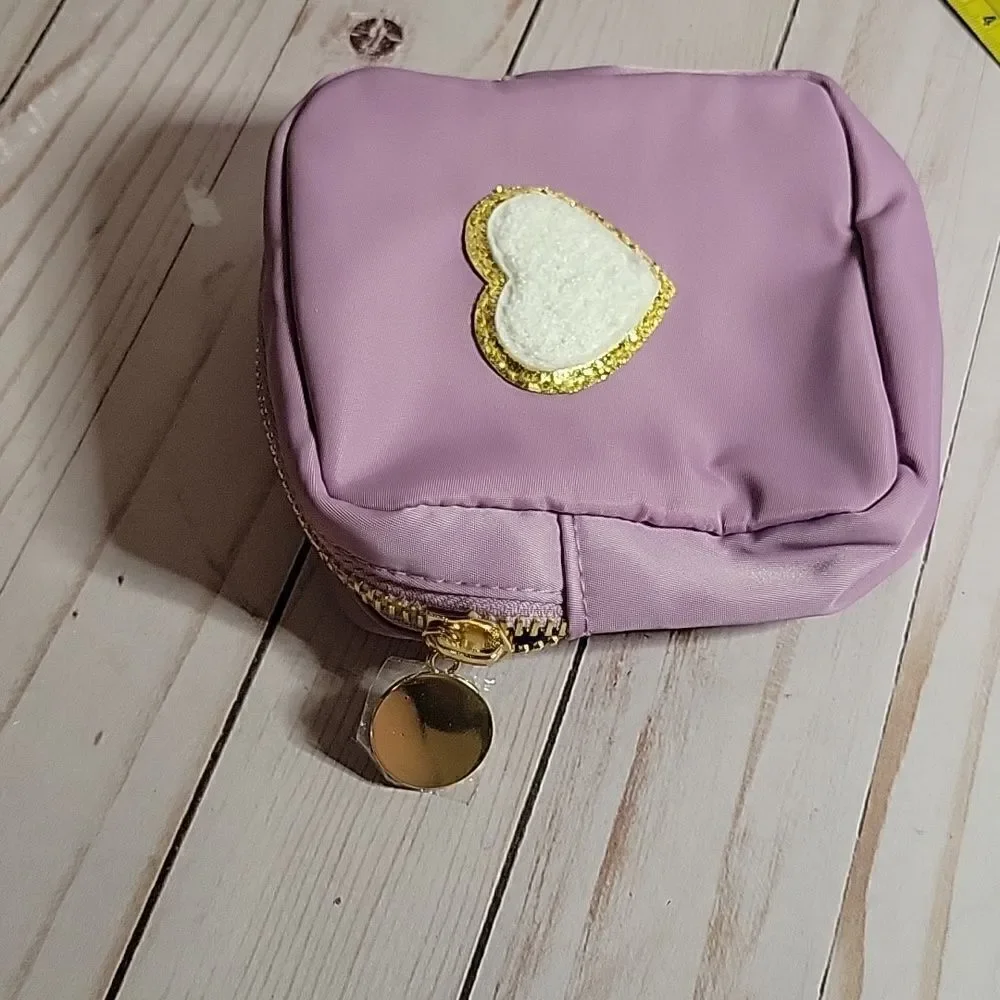 PINK LILY BOUTIQUE Heart Purple Patch Mini Travel Cosmetic Jewelry Pouch Bag